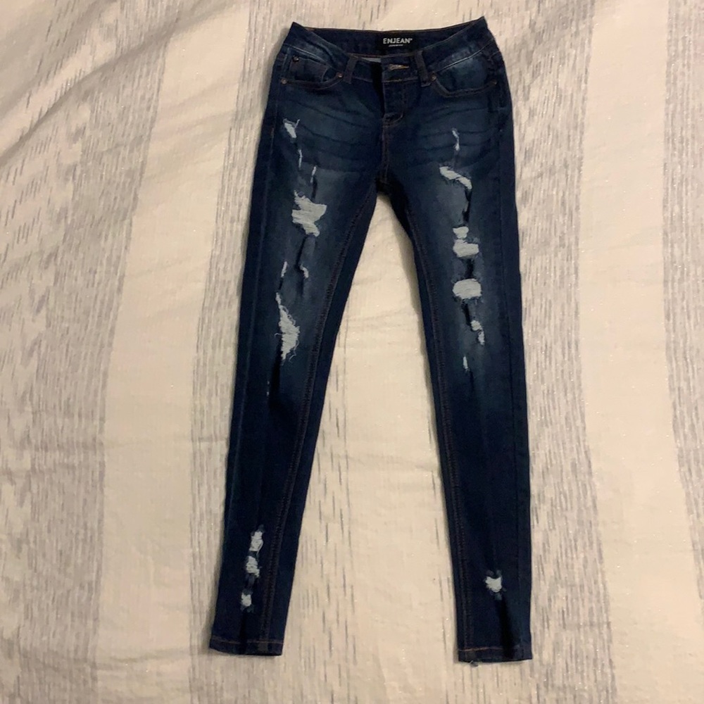 Dark Wash Blue Ripped Skinny Jeans